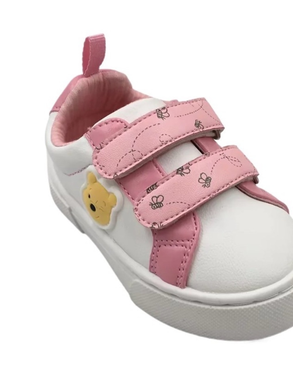 Disney White and Pink Kids Velcro Sneakers with Winnie the Pooh Bee Accent